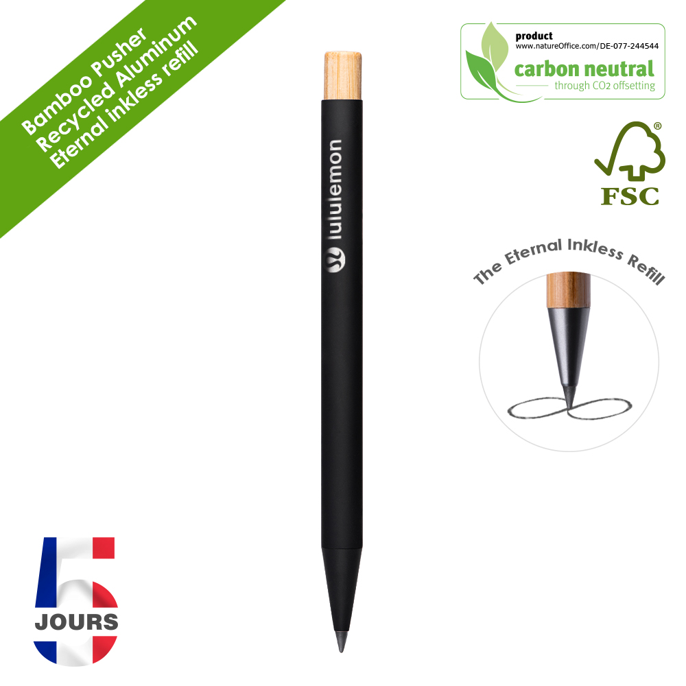 BND187AB NoClip Aluminum & Bamboo Pen Black  FR