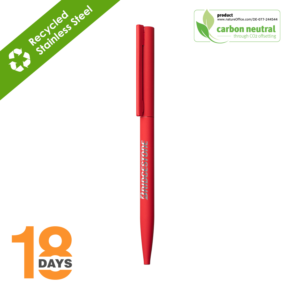 BND78 Sari, THIN twist metal pen STOCK RED RUBBER